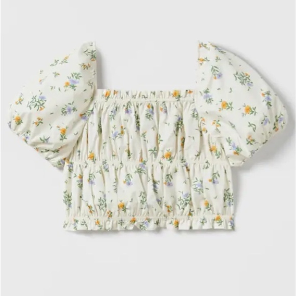 NWOT Zara Floral Smocked Cropped Girls Blouse Size 9